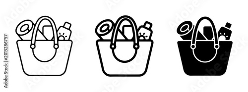 Fotografie Beach Bag Essentials, Summer Tote Icons, Vacation Carryall Set, Travel Accessori