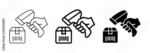 Barcode Scanner Icons, Shipping Box Scanning, Logistics and Retail Technology Vector Graphics