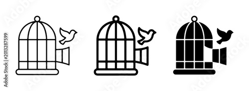 Photos Birdcage Escape Icons, Freedom Symbol, Open Cage Vector Art, Release Concept, Fl