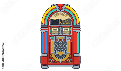Obraz na płótnie Vintage jukebox illustration 1950s retro music machine chrome lights diner style