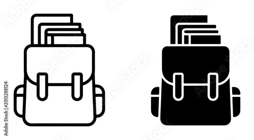 Photos Backpack Icon Set, Travel Bag Vector Graphics, School Satchel Symbols, Luggage O