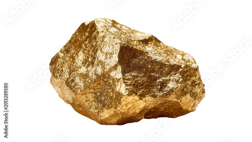 Foto Isolated precious gold nugget, rough unrefined metallic mineral rock with bright