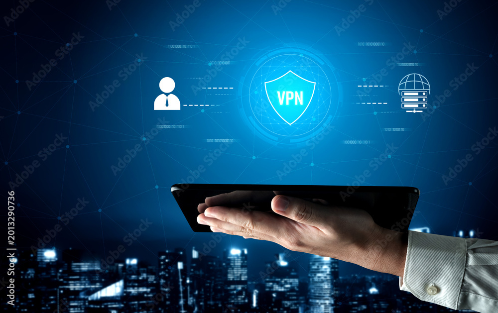Fototapeta premium VPN security protects network access. VPN security encrypts data, hides identity, VPN security defends traffic, and VPN security secures connection from threats. Vouch