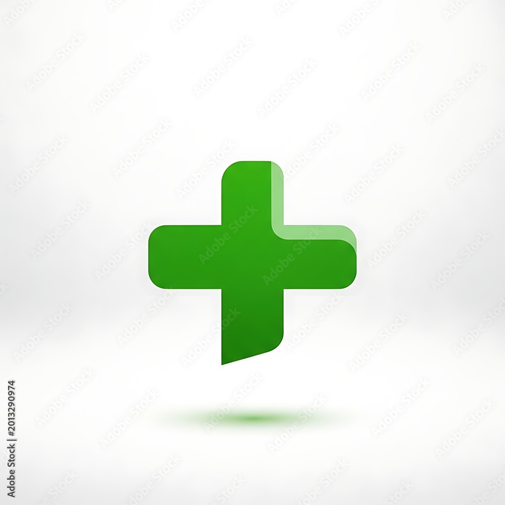 Obraz premium Green Medical Cross Symbol Floating on Clean White Background