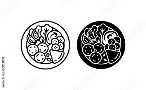 Schilderij op canvas Healthy Food Bowl Vector Icons, Salad Meal Graphics, Vegetarian Dish Illustratio