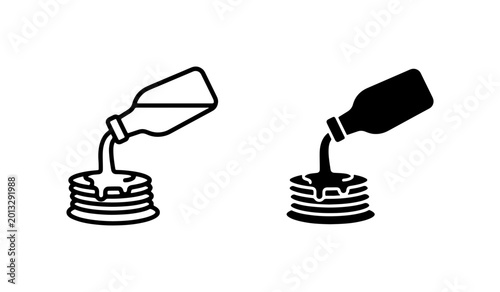 Schilderij op canvas Pancake Syrup Pouring Icons, Breakfast Food Vector Graphics