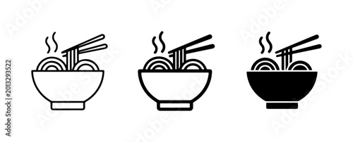 Foto Noodle Bowl Icons: Hot Ramen, Udon, Soba, Asian Food Vector Set