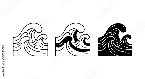 Cuadro en lienzo Ocean Wave Icons, Sea Swell Vector Graphics, Marine Water Symbols
