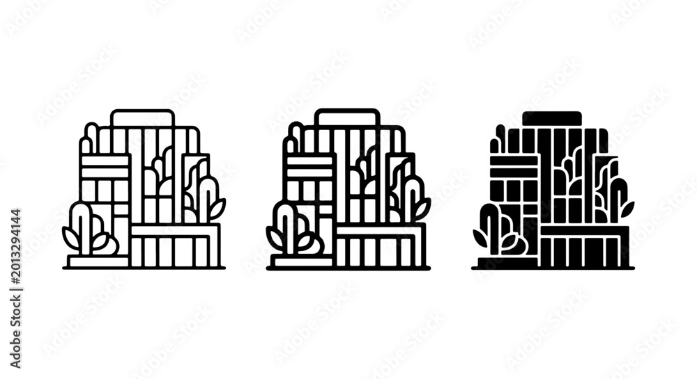 Naklejka premium Modern Building Icons, City Architecture Vector Set, Urban Office Design