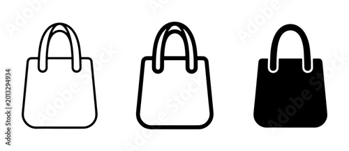 Tote Bag Icons, Shopping Bag Vector Set, Outline and Solid Fill Styles for Retail and E-commerce Design