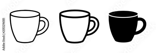 Slika na platnu Set of 3 Coffee Mug Icons, Black and White Line Art, Simple Beverage Cup Graphic