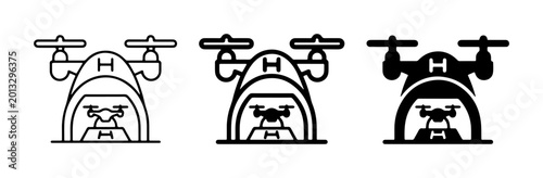 Schilderij op canvas Drone Icon Set: Quadcopter Symbols for Aerial Photography, Surveillance, and Tec