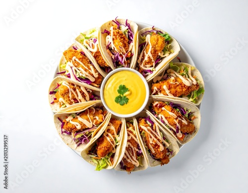 Colorful vegetable spring rolls with dipping sauce on white plate