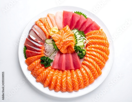 Fresh carrot, orange and purple radish, and green parsley on white plate