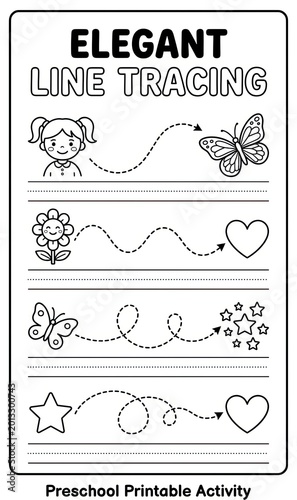 Elegant line tracing worksheet for preschool children and activities  