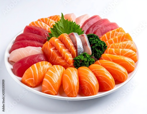 Fresh sliced radishes, carrots, and broccoli on white plate