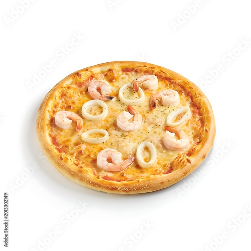 Freshly baked pizza with melted cheese and pepperoni slices on white plate