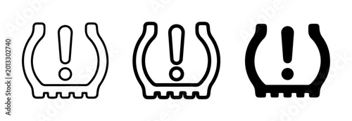 Tire Pressure Warning Light Icons, Car Dashboard Symbol, Low Tire Alert, Flat Tire Indicator, Automotive Warning Signal, Vector Set