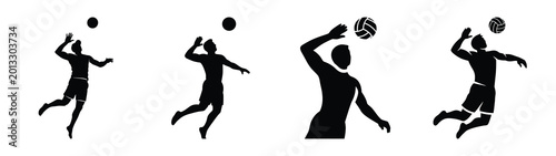 Photos Collection of black summer beach volleyball player silhouette simple vector icon set and summer icons concept