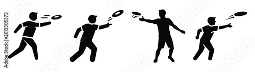 Canvastavla Collection of black summer throwing frisbee silhouette simple vector icon set and summer icons concept