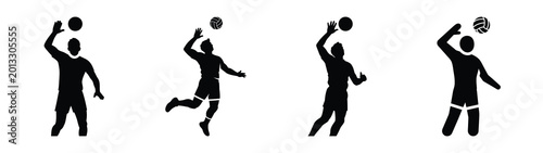 Bild auf Leinwand Collection of black summer volleyball spike silhouette simple vector icon set and summer icons concept