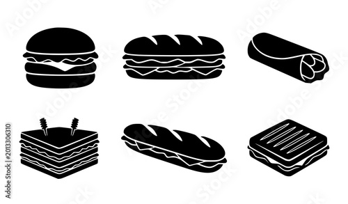 Photos Sandwich Silhouette Vector Set Fast Food Burger Wrap Illustration Collection