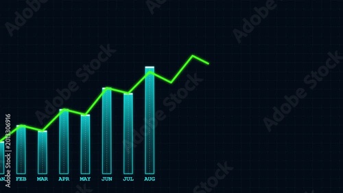 Financial Growth Chart with Rising Green Line and Bar Graph on Dark Background for Business Success, Stock Market, and Data Analytics in 4K