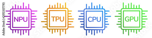 Obraz na płótnie Vibrant gradient line art illustrations of computer processor chips with interna