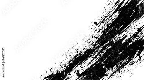 Foto Diagonal black ink brush stroke on white background.
