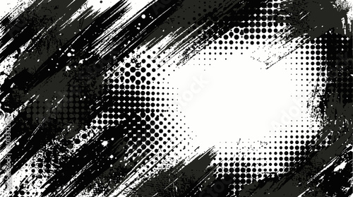 Schilderij op canvas Abstract black grunge brush strokes with white halftone center.