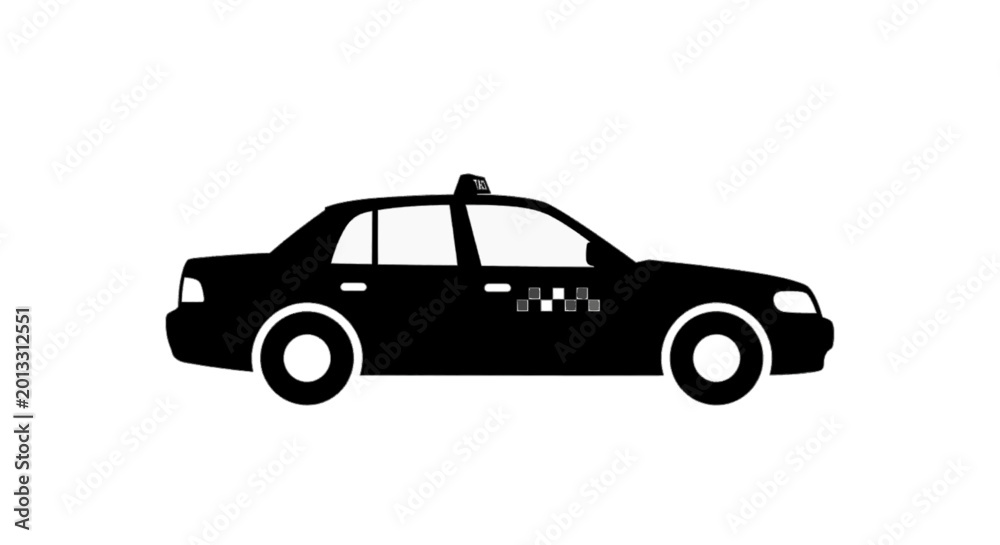 Obraz premium Minimal black silhouette icon, simple flat vector, bold black shape, no, no shading black silhouette of a taxi cab on a, flat icon style