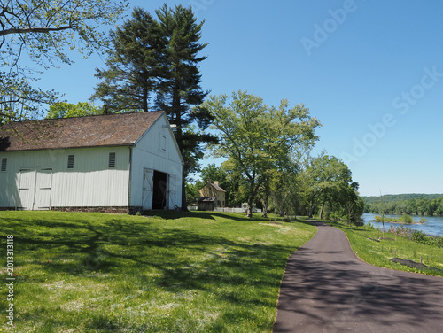 The houses/buildings at Washington Crossing's park near the Delaware River in Pennsylvania.