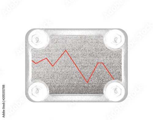 Φωτογραφία Artistic graphic monitor on metal silver frame with red curve of fall on disturbance noise background