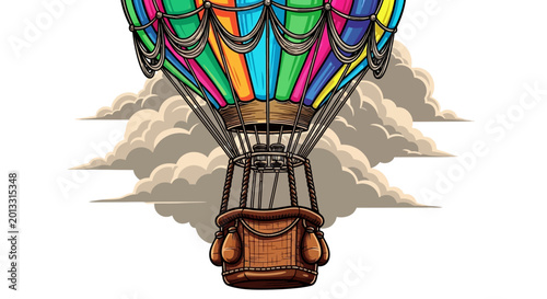 Tableau sur toile Colorful Hot Air Balloon Flying Above Clouds