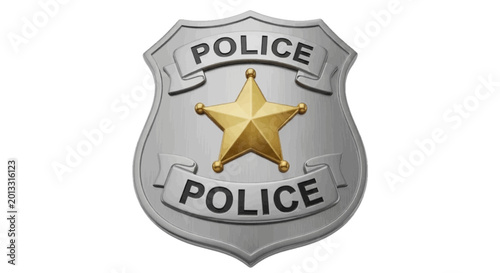 Minimal black silhouette icon, simple flat vector, bold black shape, no, no shading silver police badge with a gold star on a, flat icon style