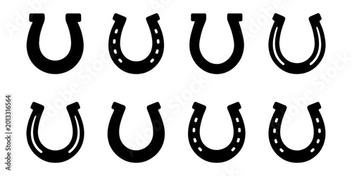 Bild auf Leinwand Horseshoe Icons Set, Lucky Charm Symbols, Equestrian Metal Gear, Good Fortune