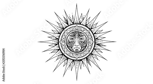 Fotografi Tribal Sun Face Tattoo Design