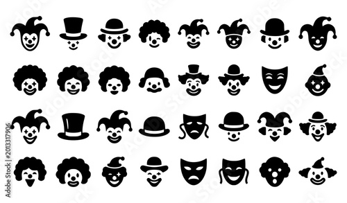 Fotografie Circus Character Silhouette Vector Set Carnival Branding Abstract Face Icons Col