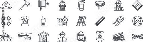Fotografía Fire Department and Firefighting Icon Set: Linear Symbols for Emergency Response