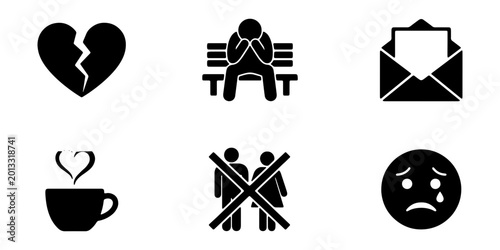 Photos Sadness Icons Set, Heartbreak, Loneliness, Grief, Depression, Emotions