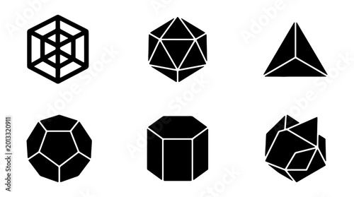 Fotografía Geometric Shapes Vector Icons: Platonic Solids, Polyhedra, Abstract Forms