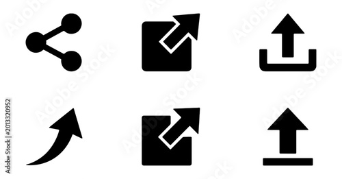 Share Upload Icons, Data Transfer, Connectivity, Outgoing Arrows, Vector Set