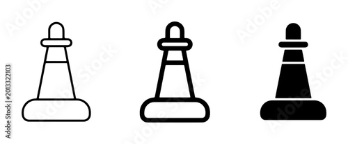 Bild auf Leinwand Chess Pawn Icons Set: Outline, Line Art, and Solid Black Vector Graphics for Str