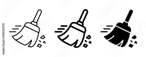 Valokuva Cleaning Broom Icon Set, Sweeping Dust and Debris, Vector Graphics for Housekeep