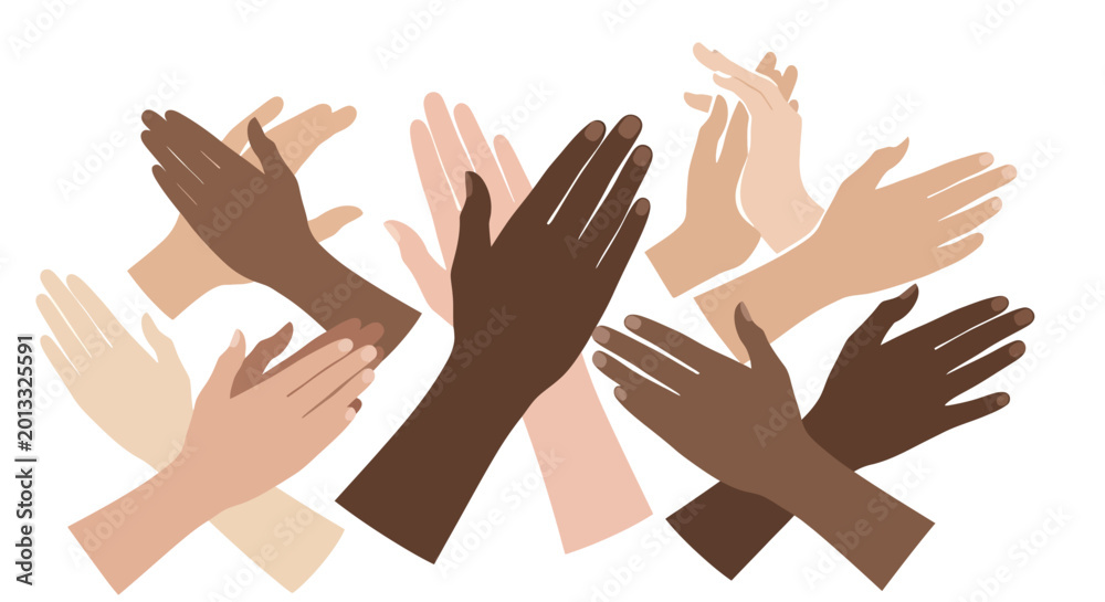 Fototapeta premium Multicultural Hands Clapping for Diversity and Inclusion - Celebration of Unity and Equality Minimalist Vector Illustration