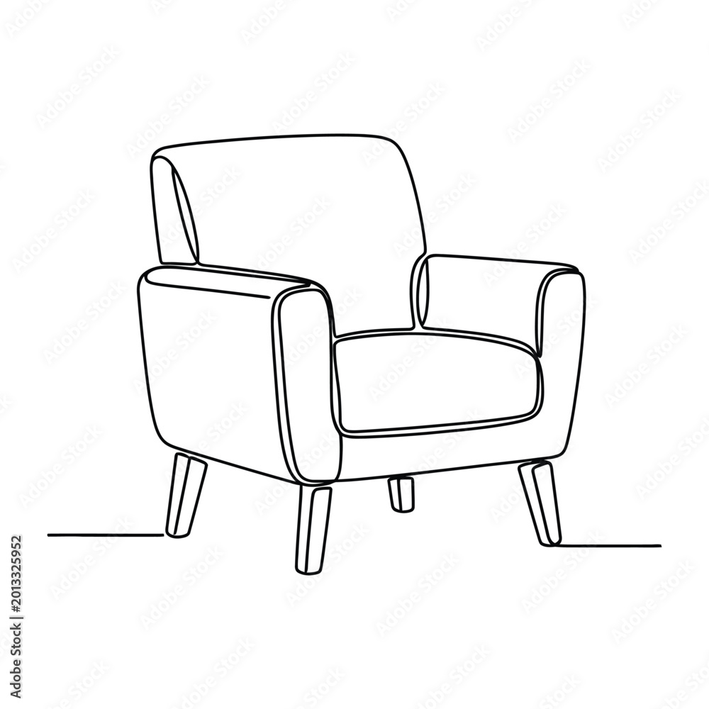 Obraz premium Modern armchair furniture piece illustrated in a clean continuous line style for contemporary interior design and home living