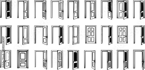 Foto Variety of Hand-Drawn Doors and Frames Vector Collection