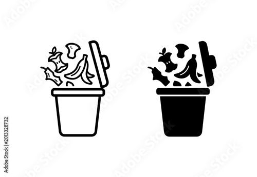Compost Bin Icons, Organic Waste, Food Scraps, Recycling Symbol