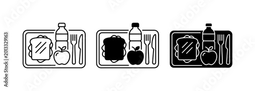Photos School Lunch Tray Icons, Meal Set Vector Graphics