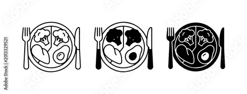 Quadro em tela Healthy Meal Icons: Balanced Plate, Fork, Knife, Broccoli, Avocado, Protein